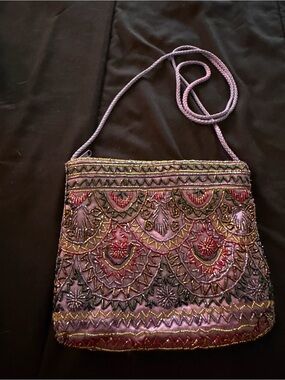 La Regale Lavender Beaded Evening Clutch with Multicolor Embroidery